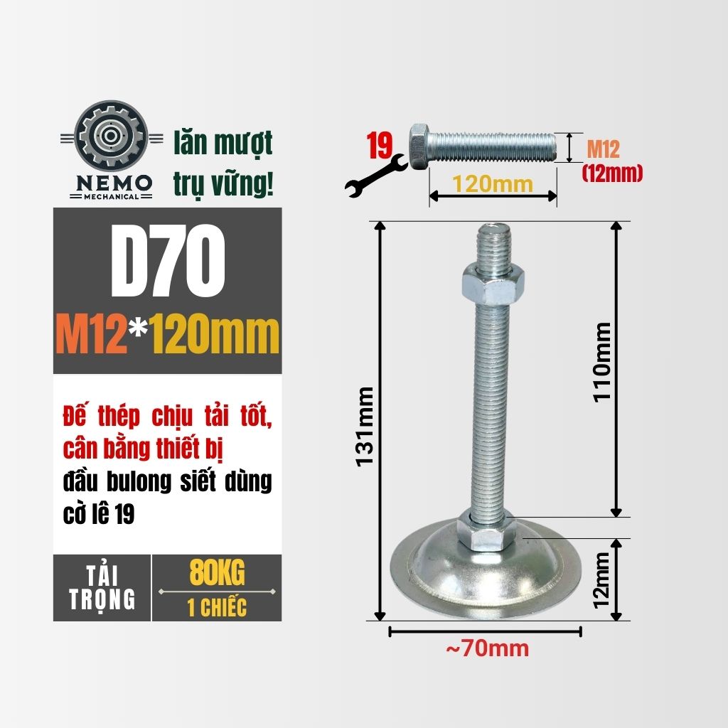 Chân Tăng Chỉnh Đế Thép Mạ Kẽm – Giải Pháp Cân Bằng Bàn Thao Tác & Băng Tải (M10, M12, M16)
